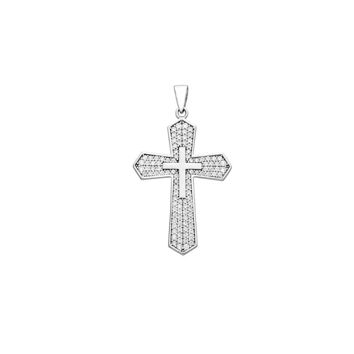 10K White Gold Large CZ Cross and Small Cross Pendant