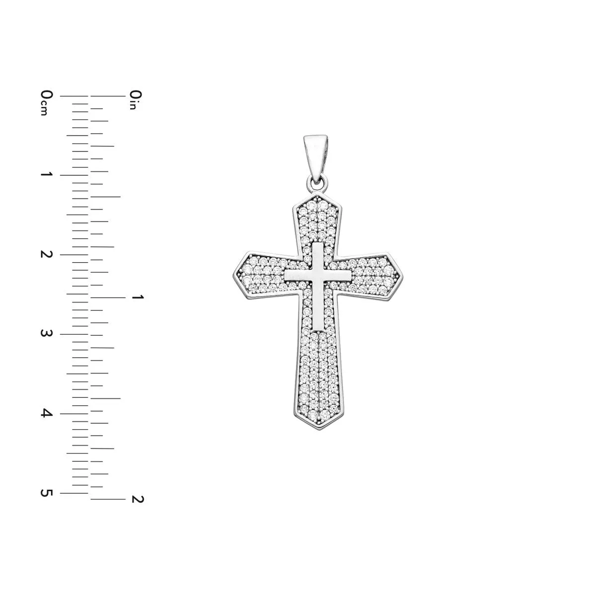 10K White Gold Large CZ Cross and Small Cross Pendant