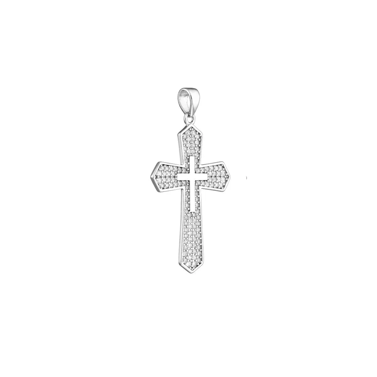 10K White Gold Large CZ Cross and Small Cross Pendant