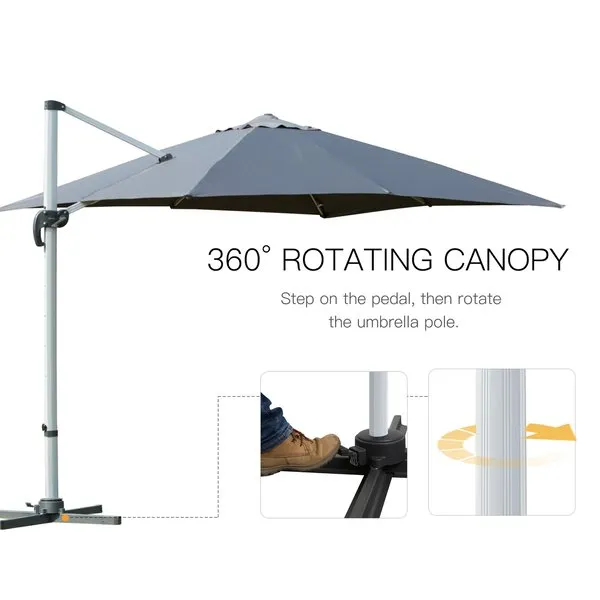 3M Cantilever 360 Degree Rotation Hanging Parasol W/ Cross Base - Grey