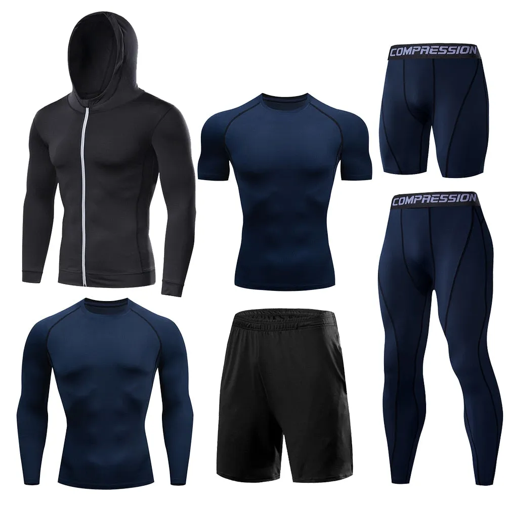 6 Pcs/Set Dry Fit Men's Training Sportswear Set Gym Fitness Compression Sport Suit Jogging Tight Sports Wear Clothes Male