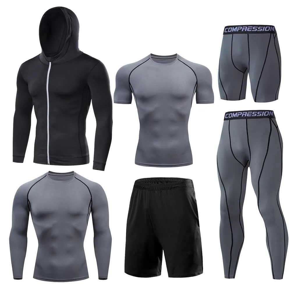 6 Pcs/Set Dry Fit Men's Training Sportswear Set Gym Fitness Compression Sport Suit Jogging Tight Sports Wear Clothes Male