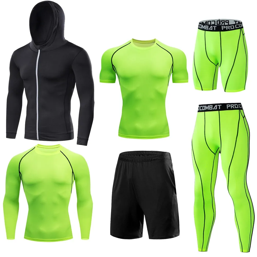 6 Pcs/Set Dry Fit Men's Training Sportswear Set Gym Fitness Compression Sport Suit Jogging Tight Sports Wear Clothes Male