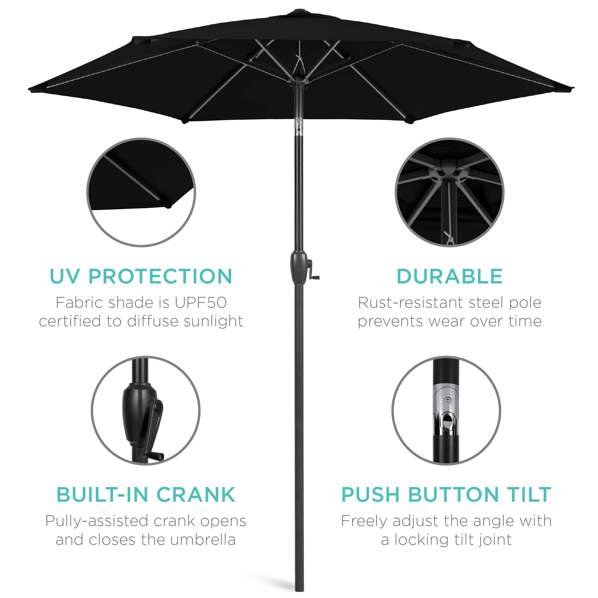 7.5ft Outdoor Market Patio Umbrella w/ Push Button Tilt, Crank Lift