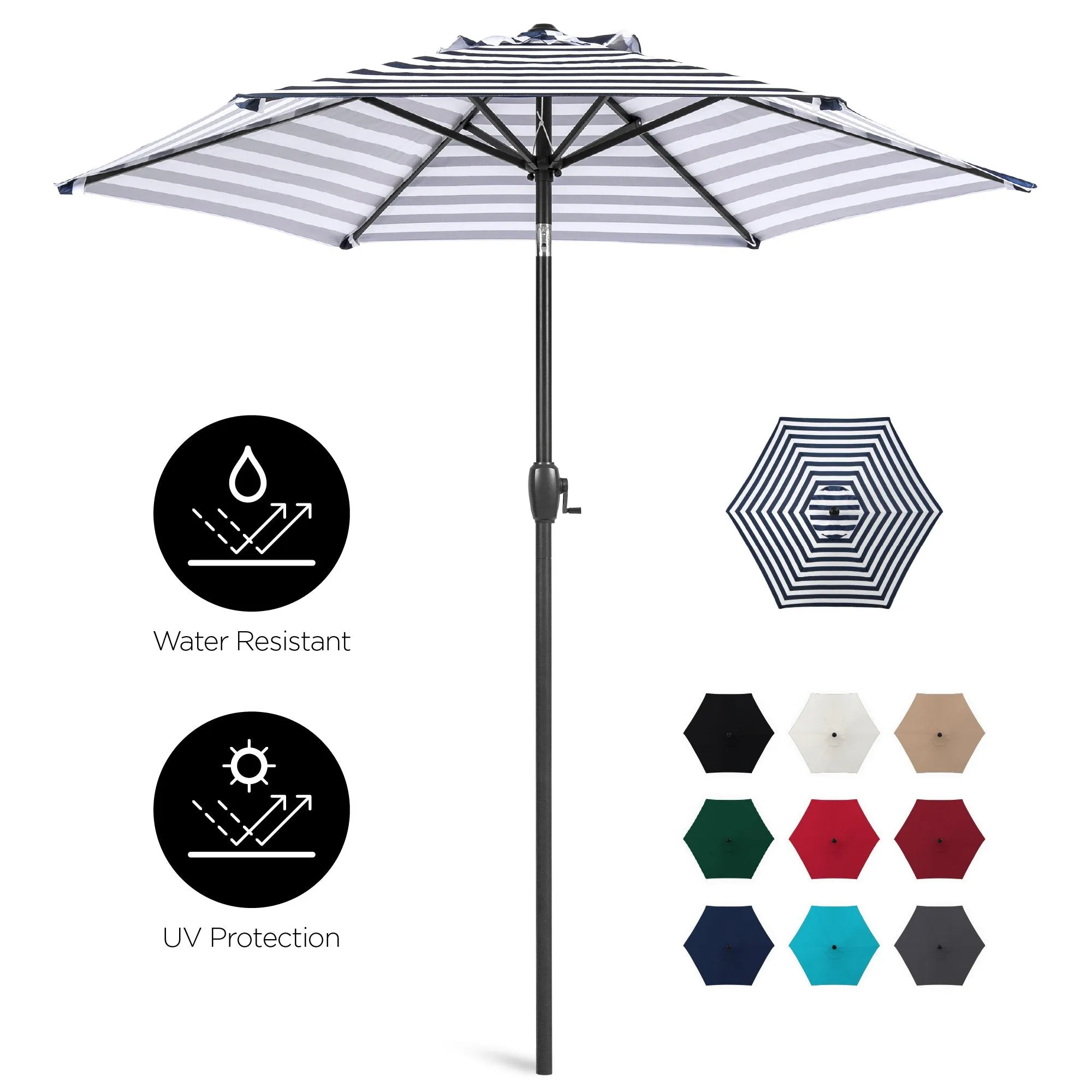 7.5ft Outdoor Market Patio Umbrella w/ Push Button Tilt, Crank Lift