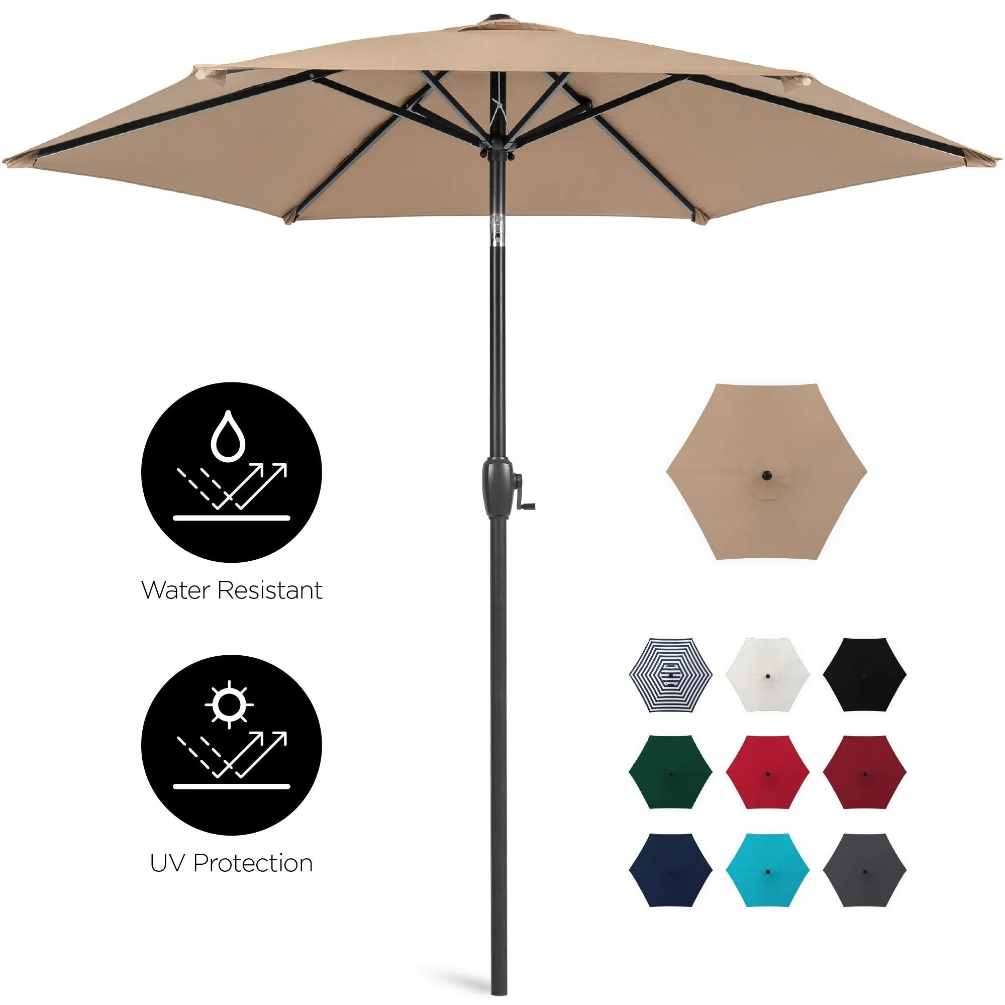 7.5ft Outdoor Market Patio Umbrella w/ Push Button Tilt, Crank Lift