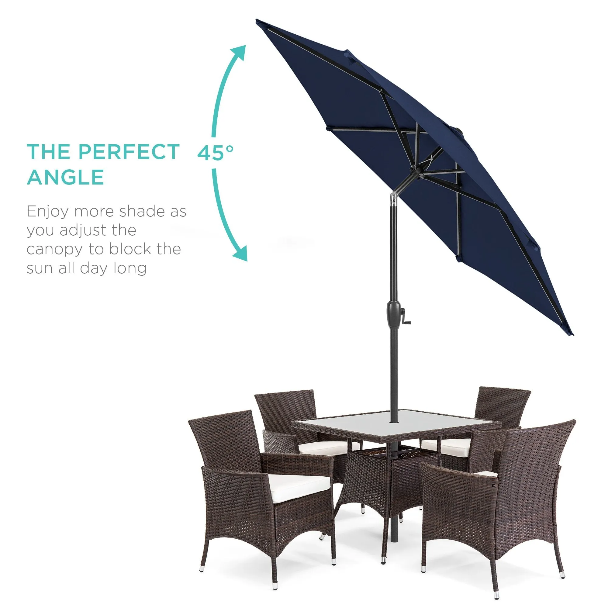 7.5ft Outdoor Market Patio Umbrella w/ Push Button Tilt, Crank Lift