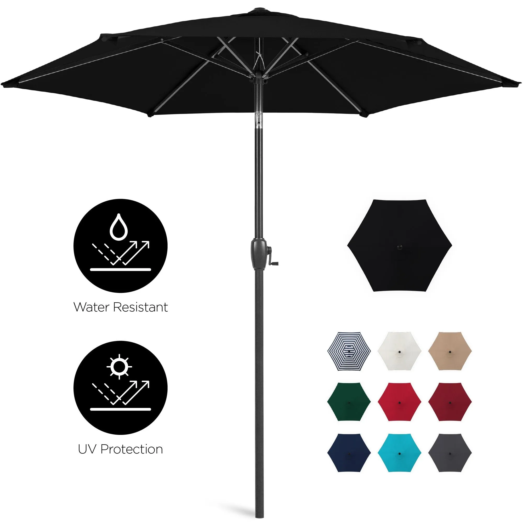 7.5ft Outdoor Market Patio Umbrella w/ Push Button Tilt, Crank Lift