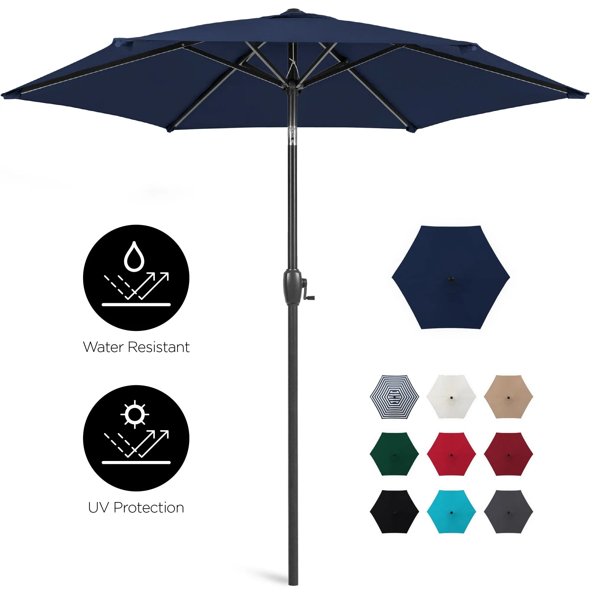 7.5ft Outdoor Market Patio Umbrella w/ Push Button Tilt, Crank Lift