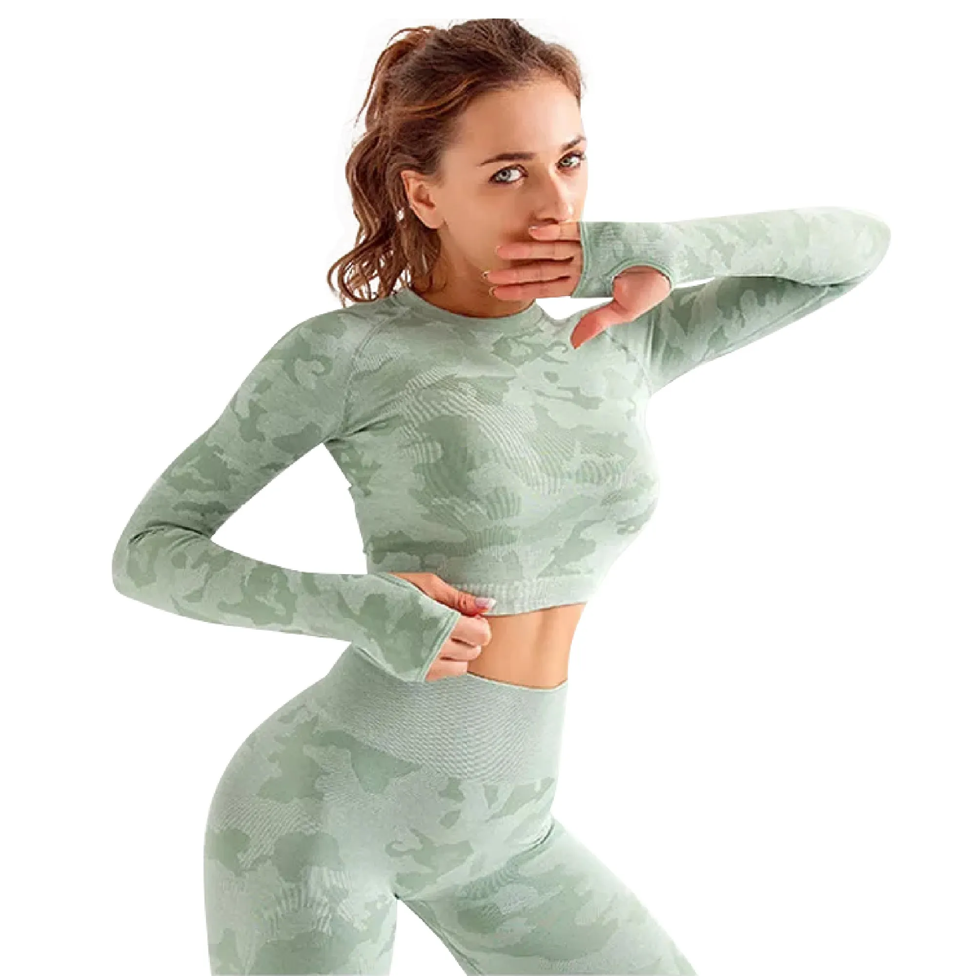 Alpha Camp New Wicking Tight Sports Blouse Running Yoga Breathable Hollow Seamless Crop Top Long Sleeve Fitness T-shirt