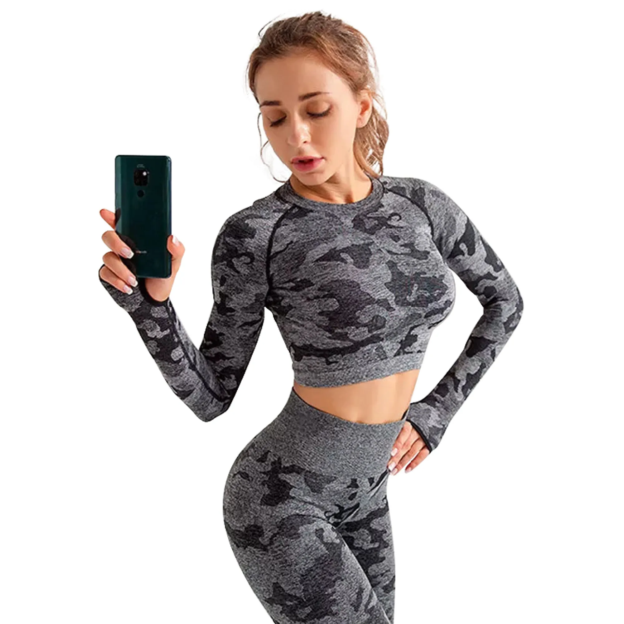 Alpha Camp New Wicking Tight Sports Blouse Running Yoga Breathable Hollow Seamless Crop Top Long Sleeve Fitness T-shirt