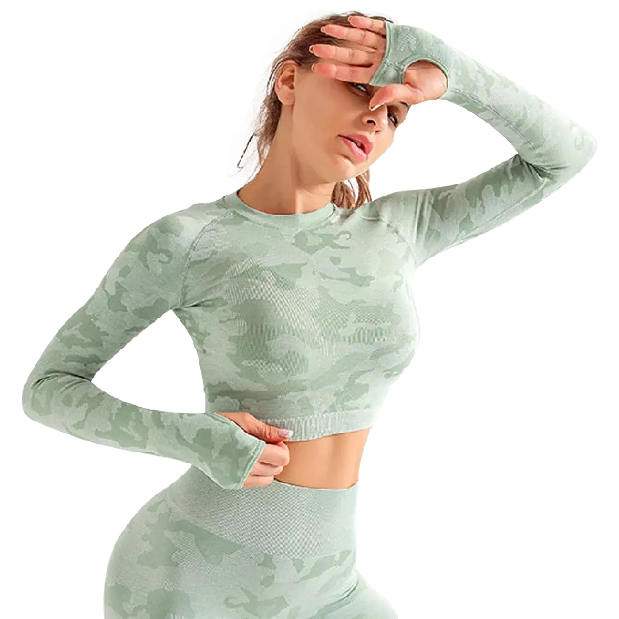 Alpha Camp New Wicking Tight Sports Blouse Running Yoga Breathable Hollow Seamless Crop Top Long Sleeve Fitness T-shirt