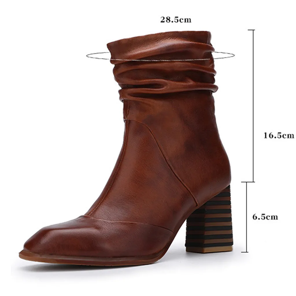 Autumn Winter Vintage Leather High Heels Comfortable Boots | Gift Shoes