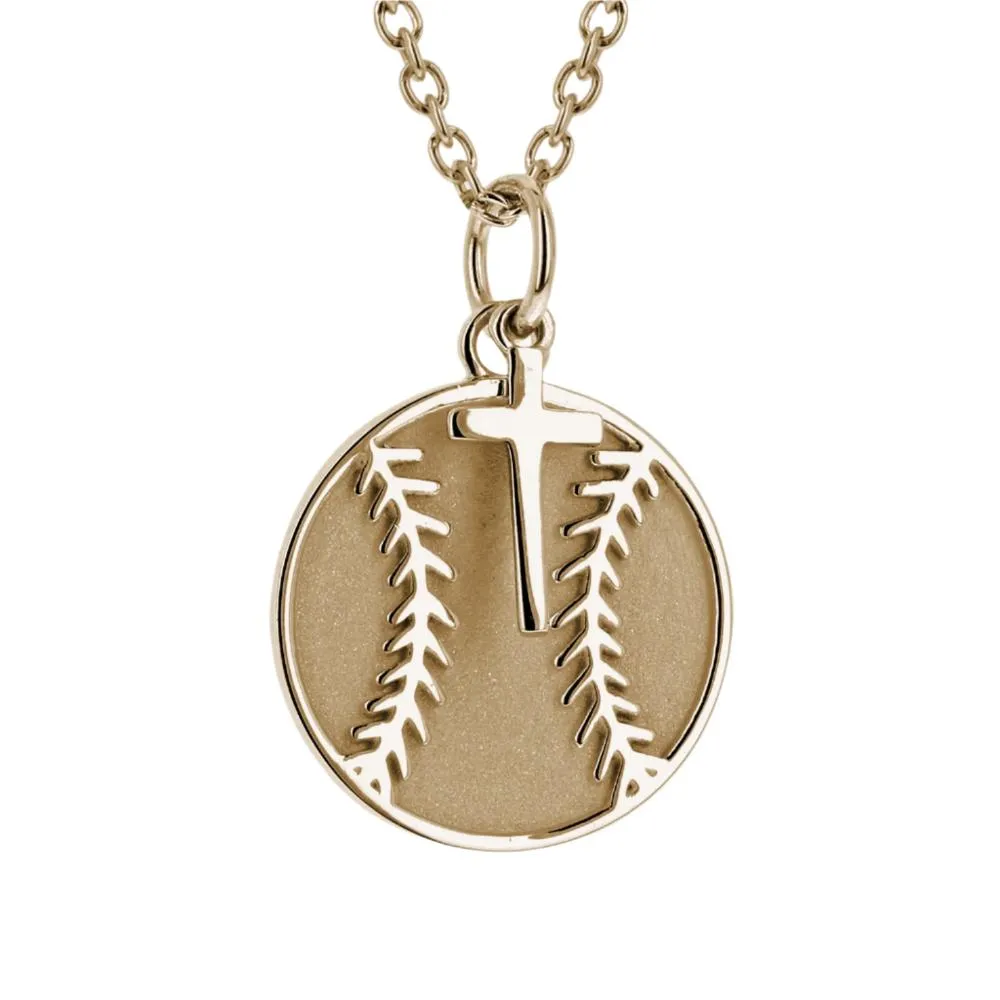 Baseball Necklace With Dangle Cross | Gold