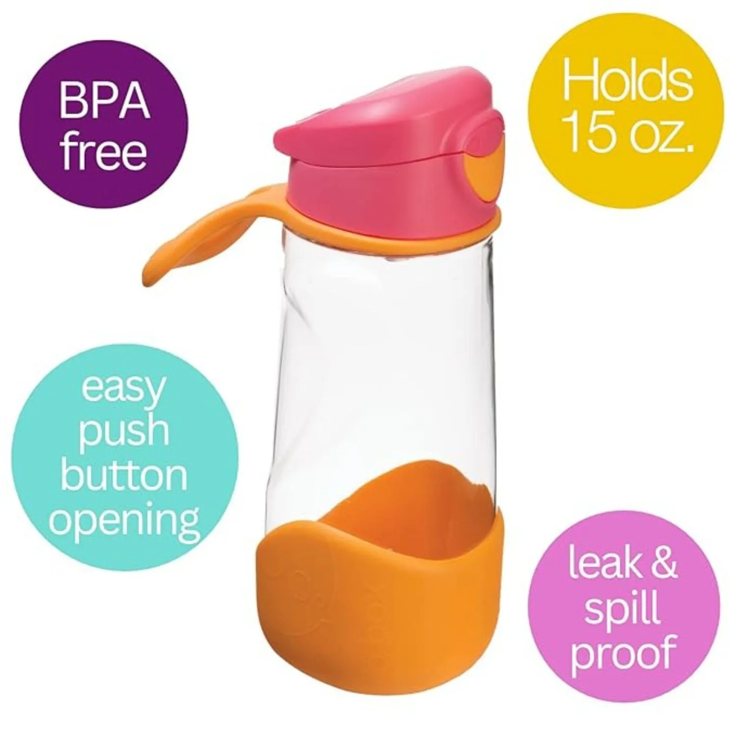 B.Box Tritan Sport Spout Drink Bottle- Strawberry Shake Pink Orange