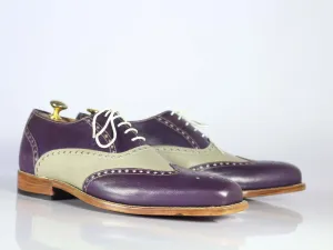 Bespoke Purple & Gray Leather Wing Tip Shoes For Men's