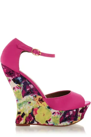 BLOSSOMS Fuchsia Ankle Strap Wedges