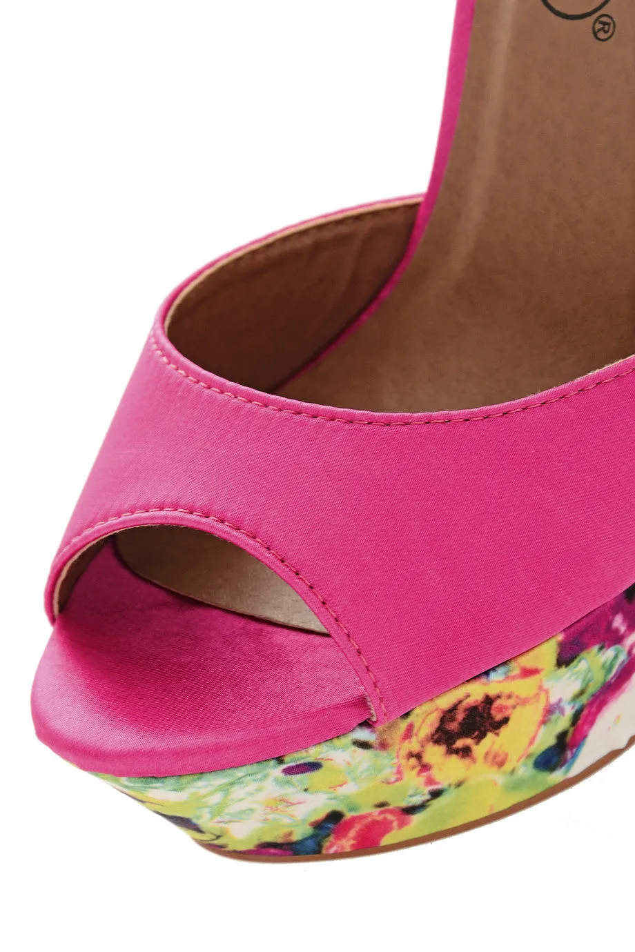 BLOSSOMS Fuchsia Ankle Strap Wedges