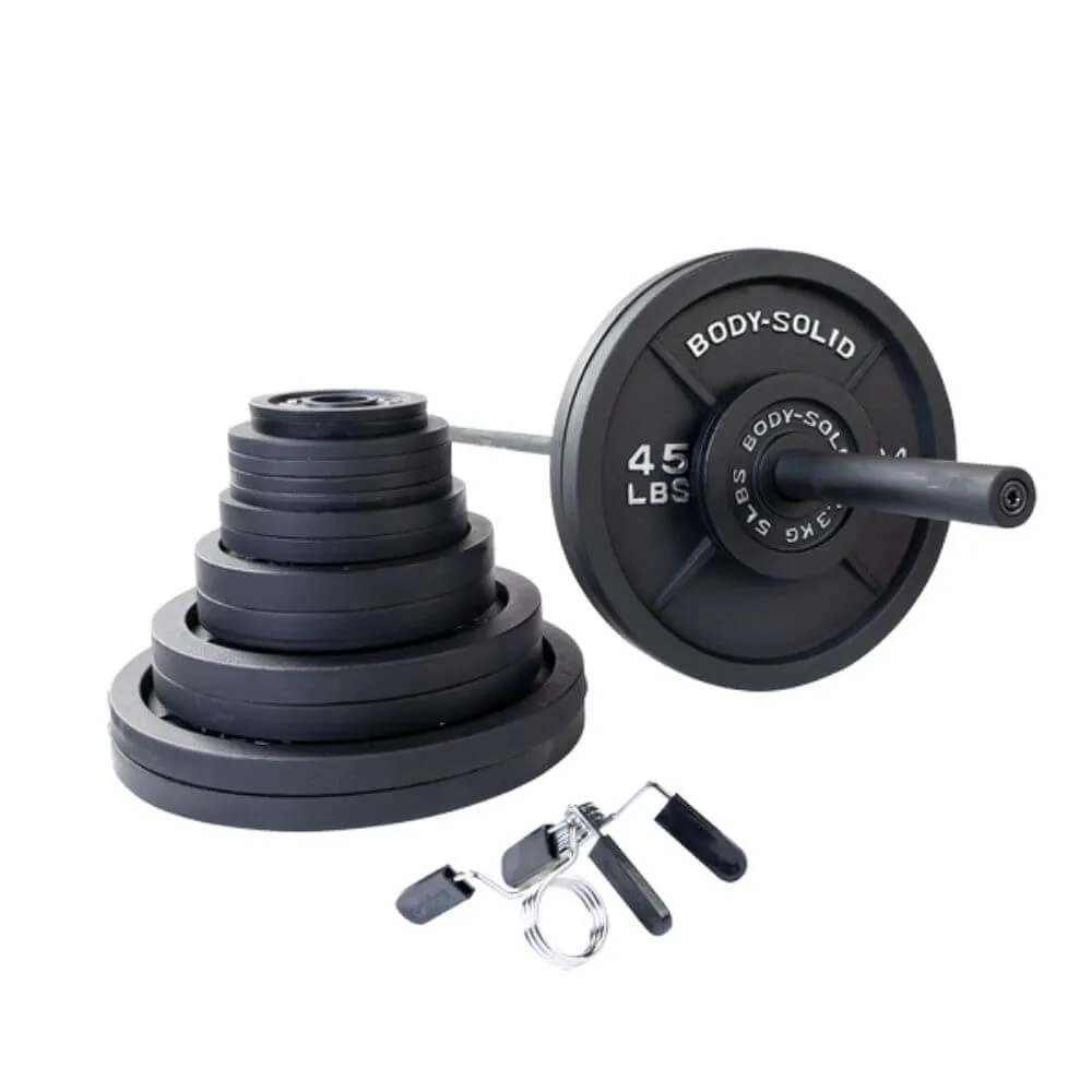 Body-Solid Cast Iron Plate & Barbell Set