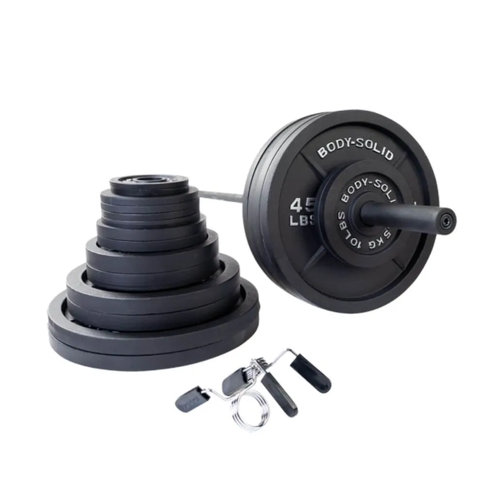 Body-Solid Cast Iron Plate & Barbell Set