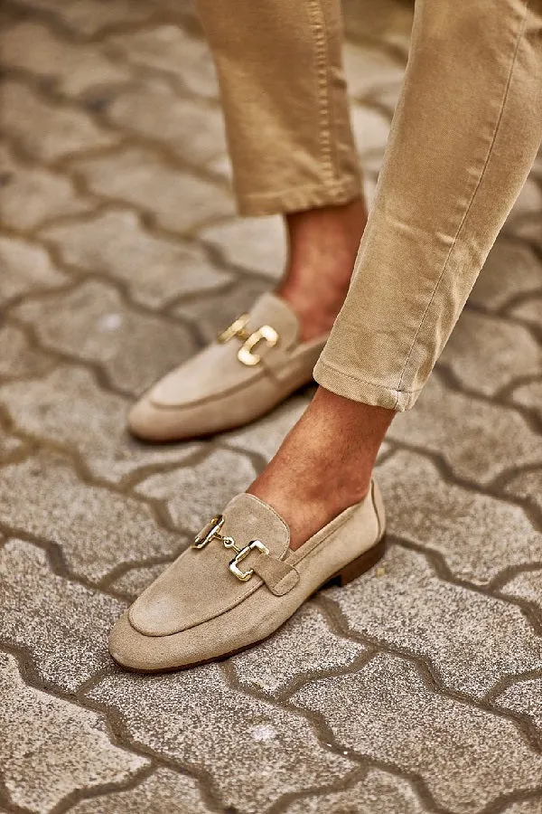 Bojoni Bravo Beige Suede Horsebit Loafers