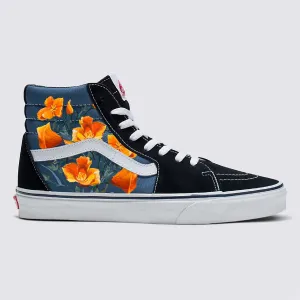 California Poppy Flowers on Navy Vans SK8-Hi Shoes