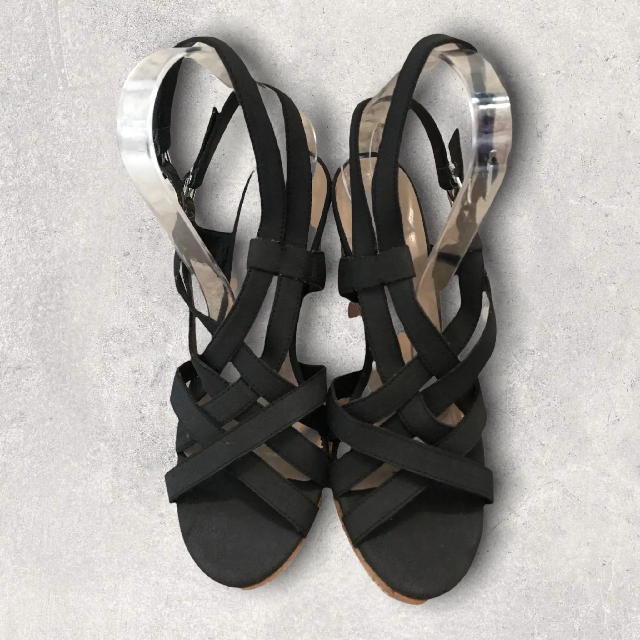 Carvela Black Criss Cross Cork Block Heel Sandals UK 7 EU 40