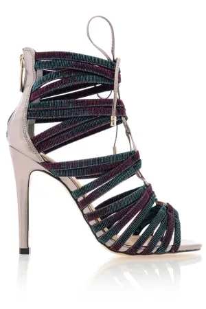 CECCONELLO ALESIA Purple Petrol Cord Heeled Sandals