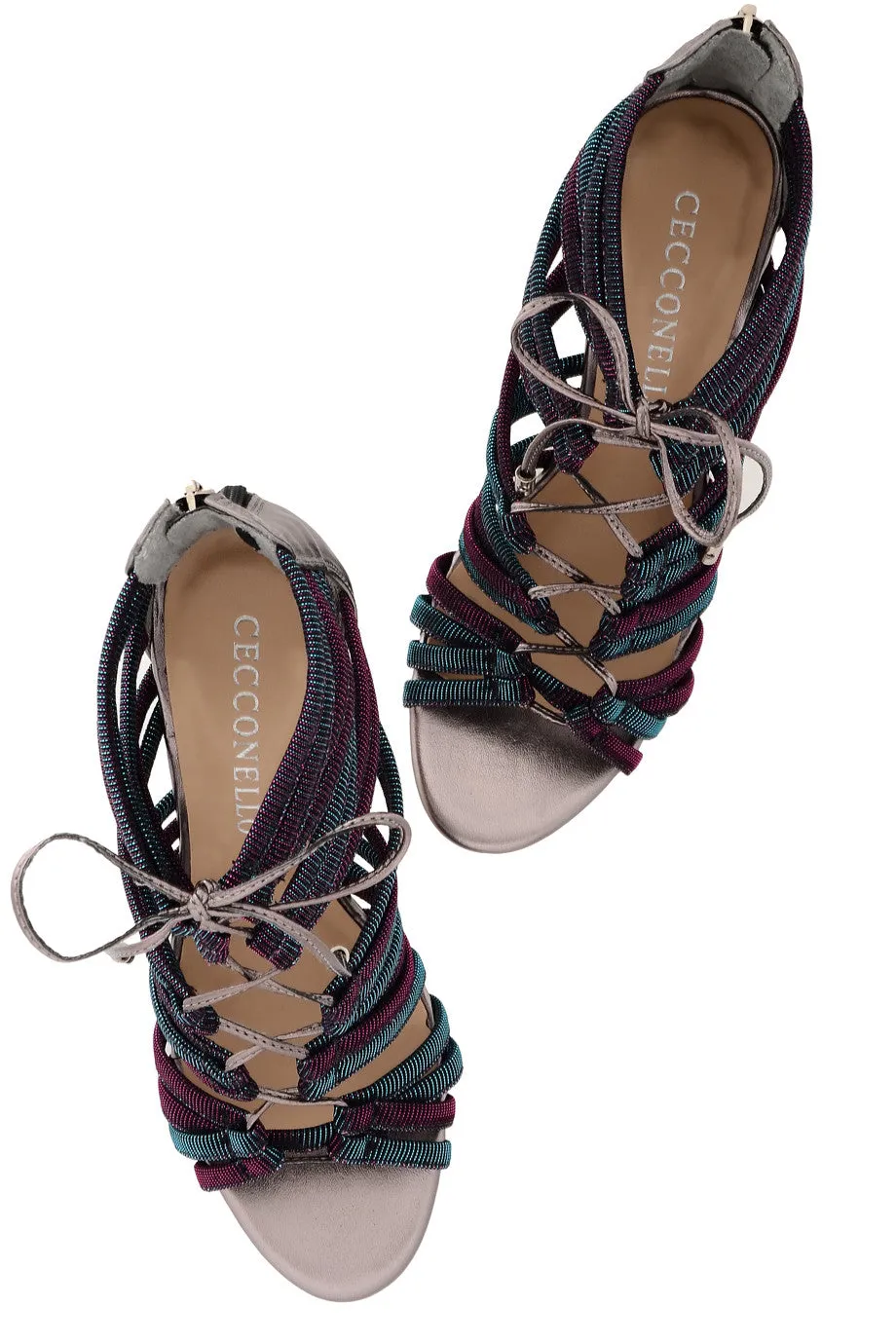 CECCONELLO ALESIA Purple Petrol Cord Heeled Sandals