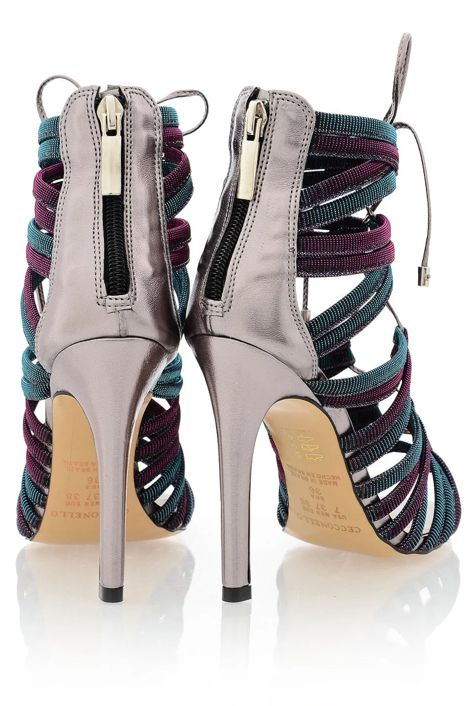 CECCONELLO ALESIA Purple Petrol Cord Heeled Sandals