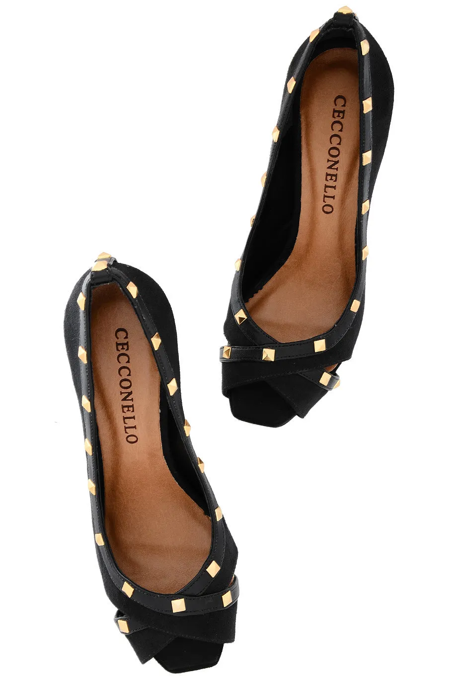 CECCONELLO AZARIA Black Suede Studded Pumps