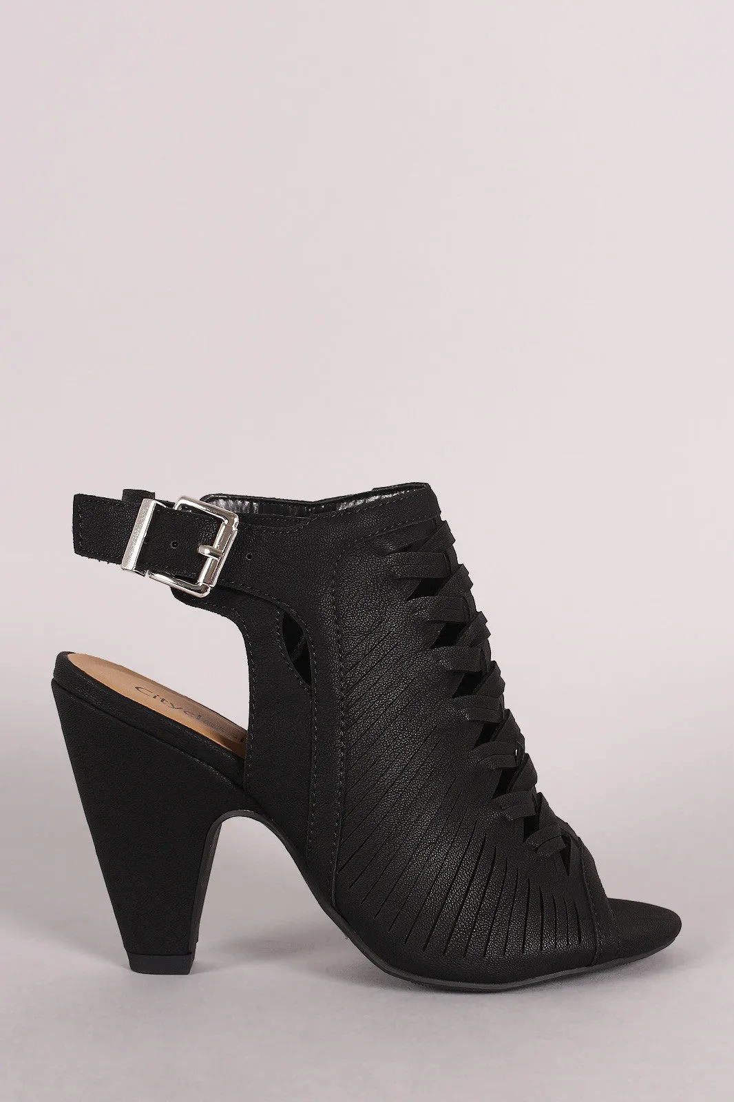 City Classified Woven Slashed Open Toe Mule Heel