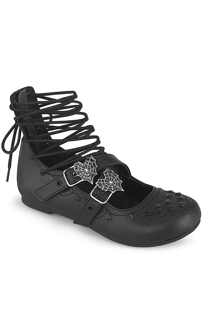 DAISY-11 Black Vegan Leather Strappy Flats