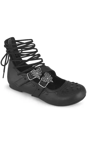 DAISY-11 Black Vegan Leather Strappy Flats