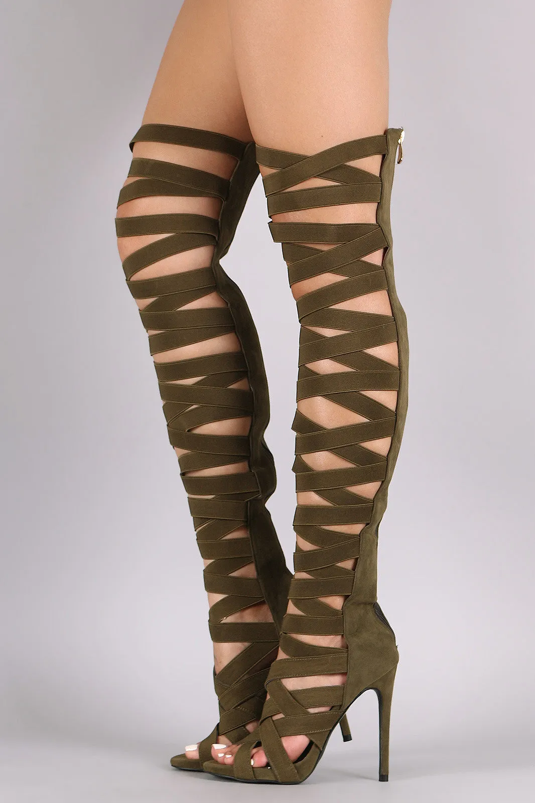 Elasticized Crisscross Straps Gladiator Heel