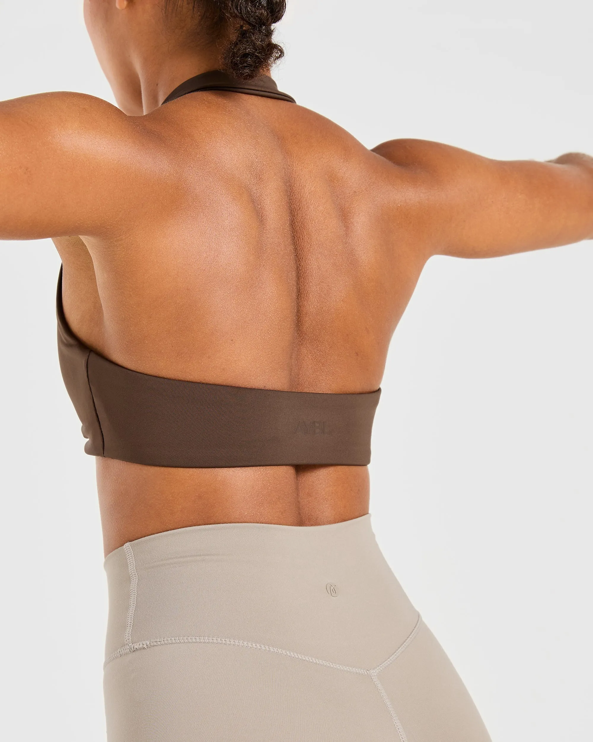 Essential Halterneck Sports Bra - Deep Cocoa Brown