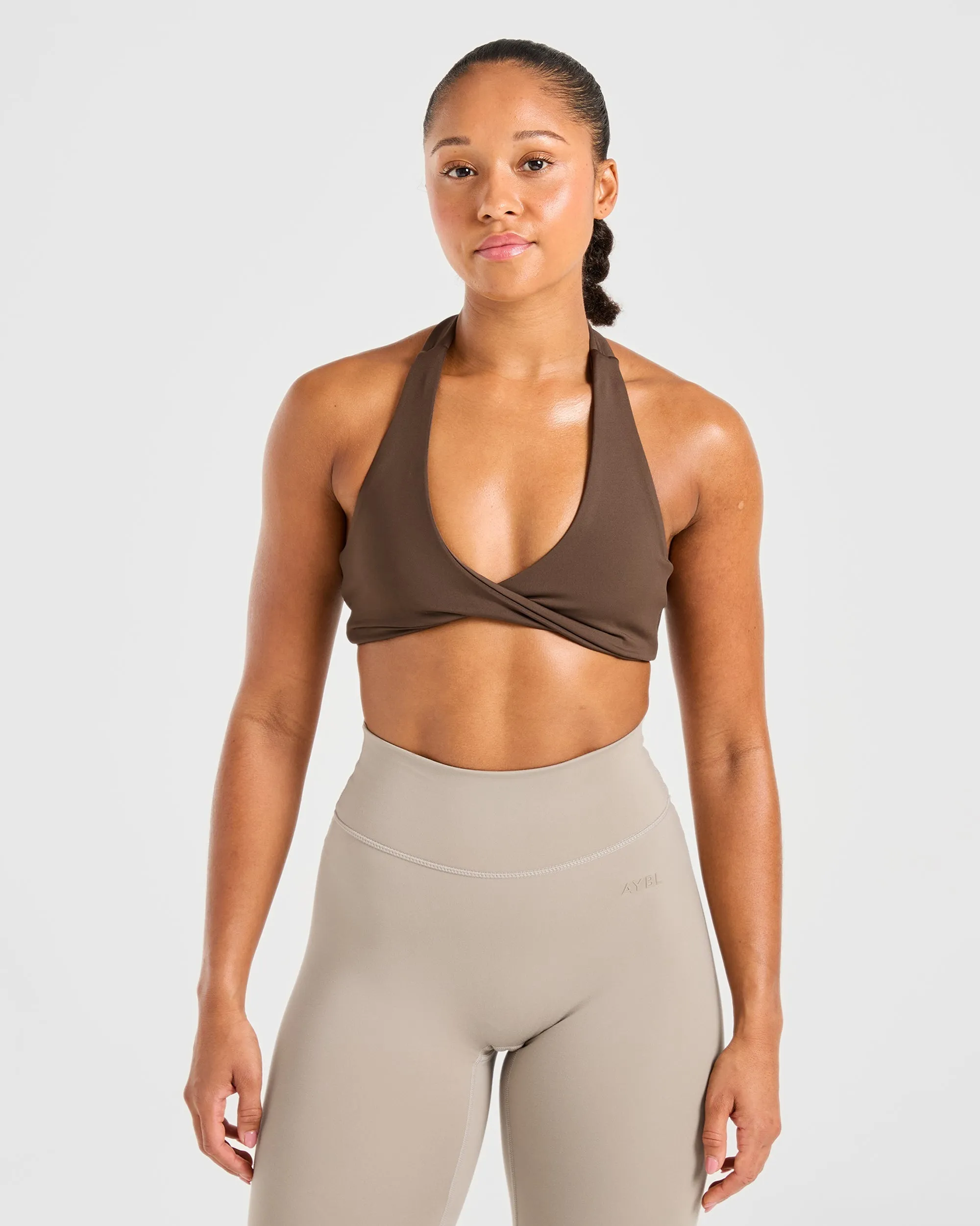 Essential Halterneck Sports Bra - Deep Cocoa Brown