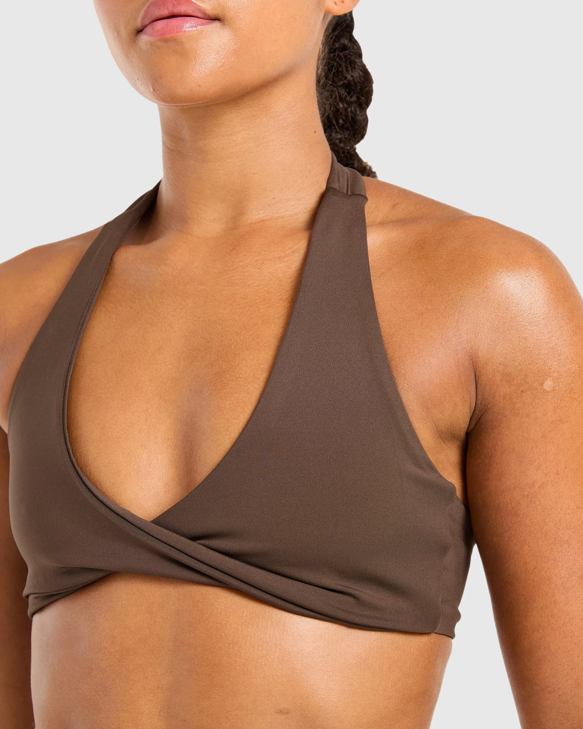 Essential Halterneck Sports Bra - Deep Cocoa Brown