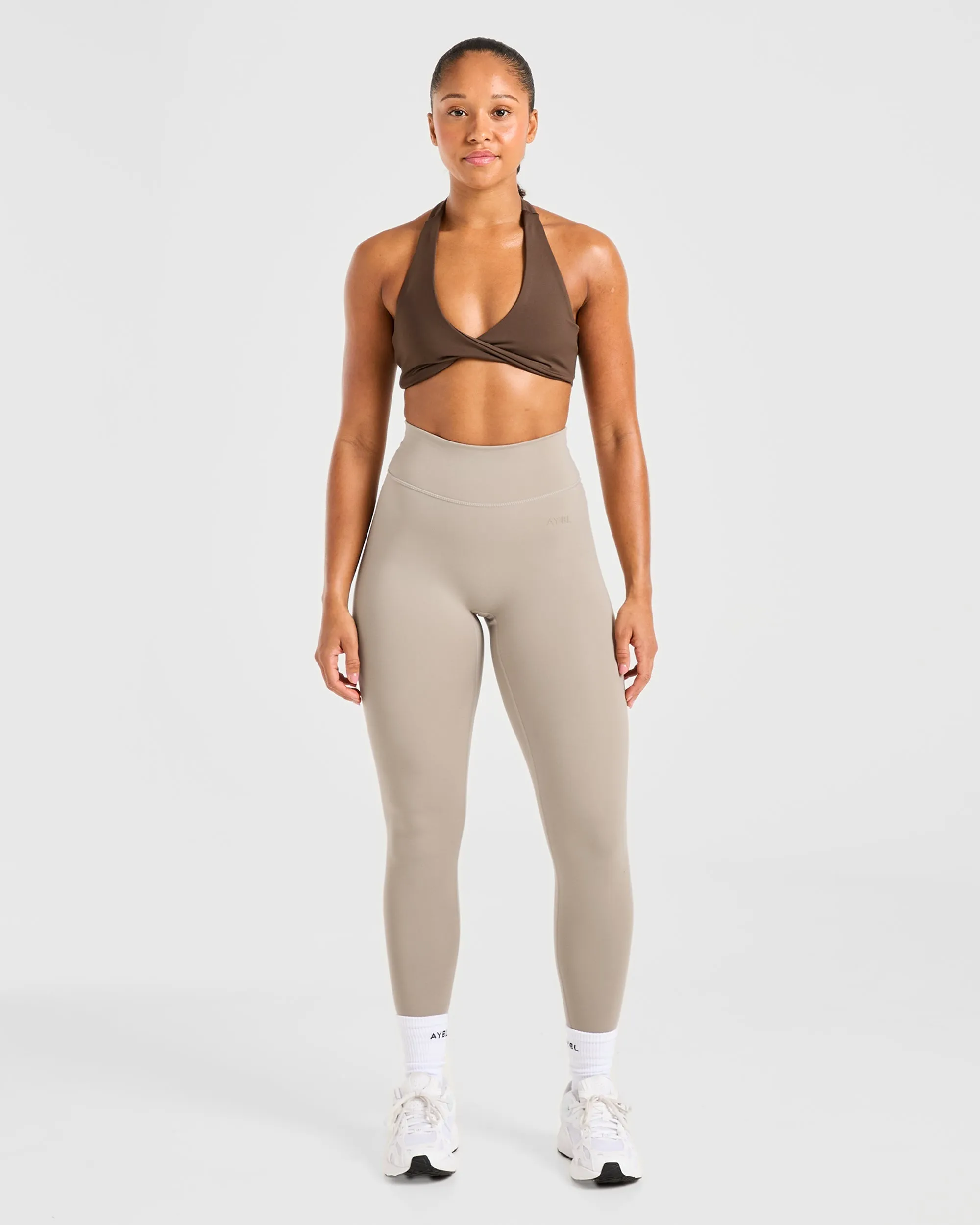 Essential Halterneck Sports Bra - Deep Cocoa Brown