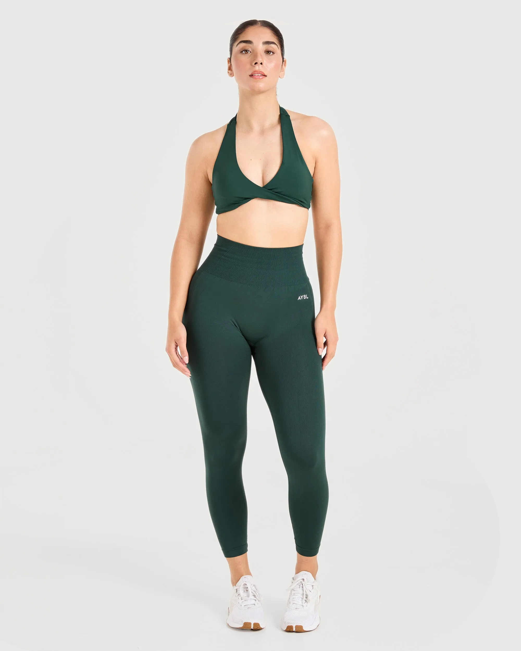 Essential Halterneck Sports Bra - Deep Green