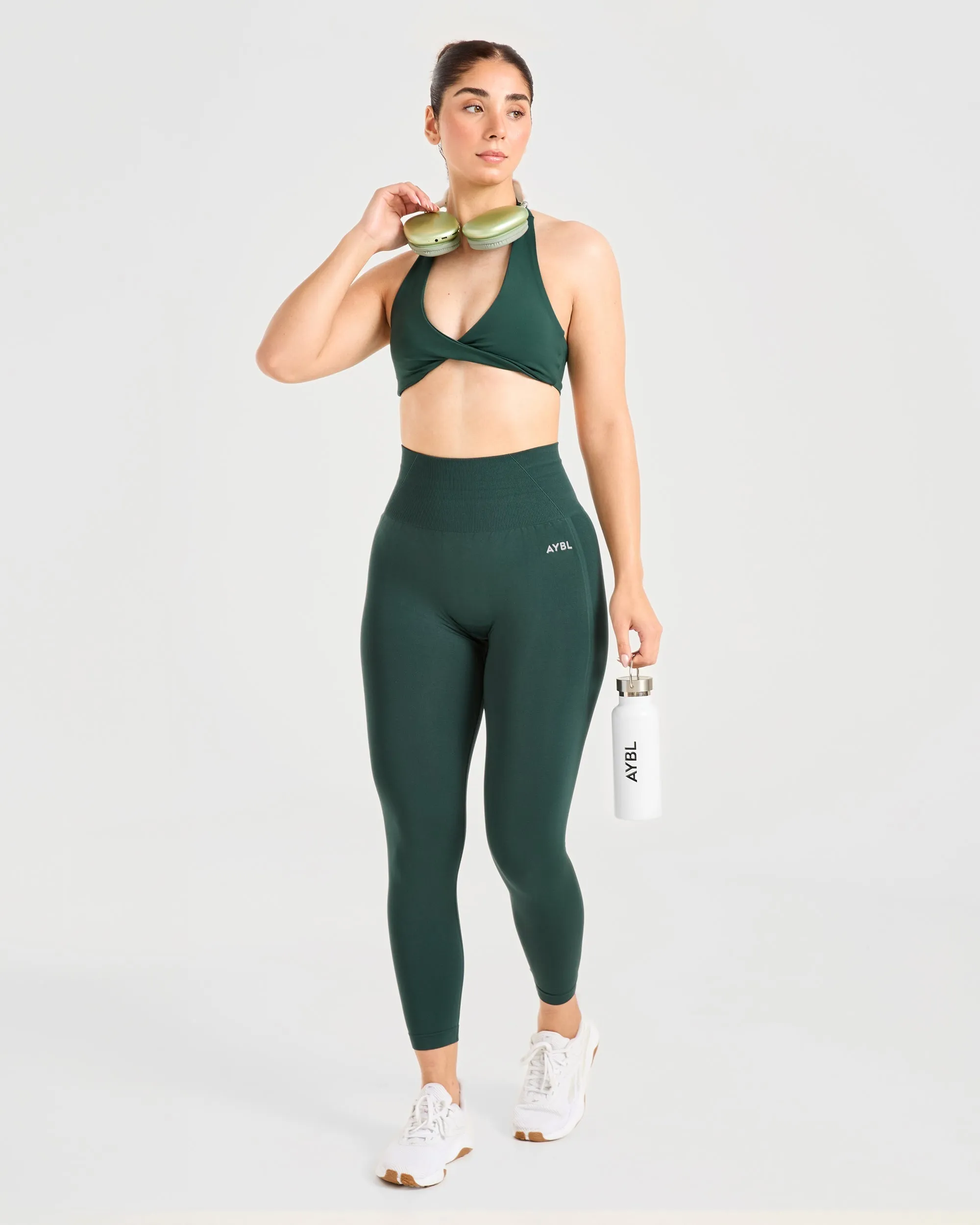 Essential Halterneck Sports Bra - Deep Green