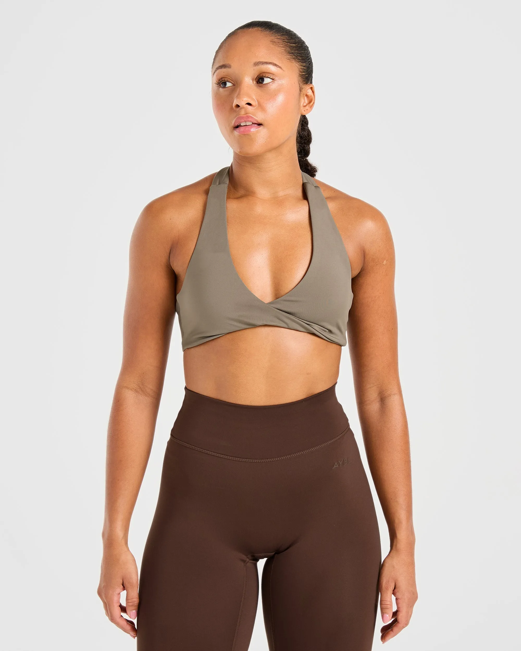 Essential Halterneck Sports Bra - Mocha Brown