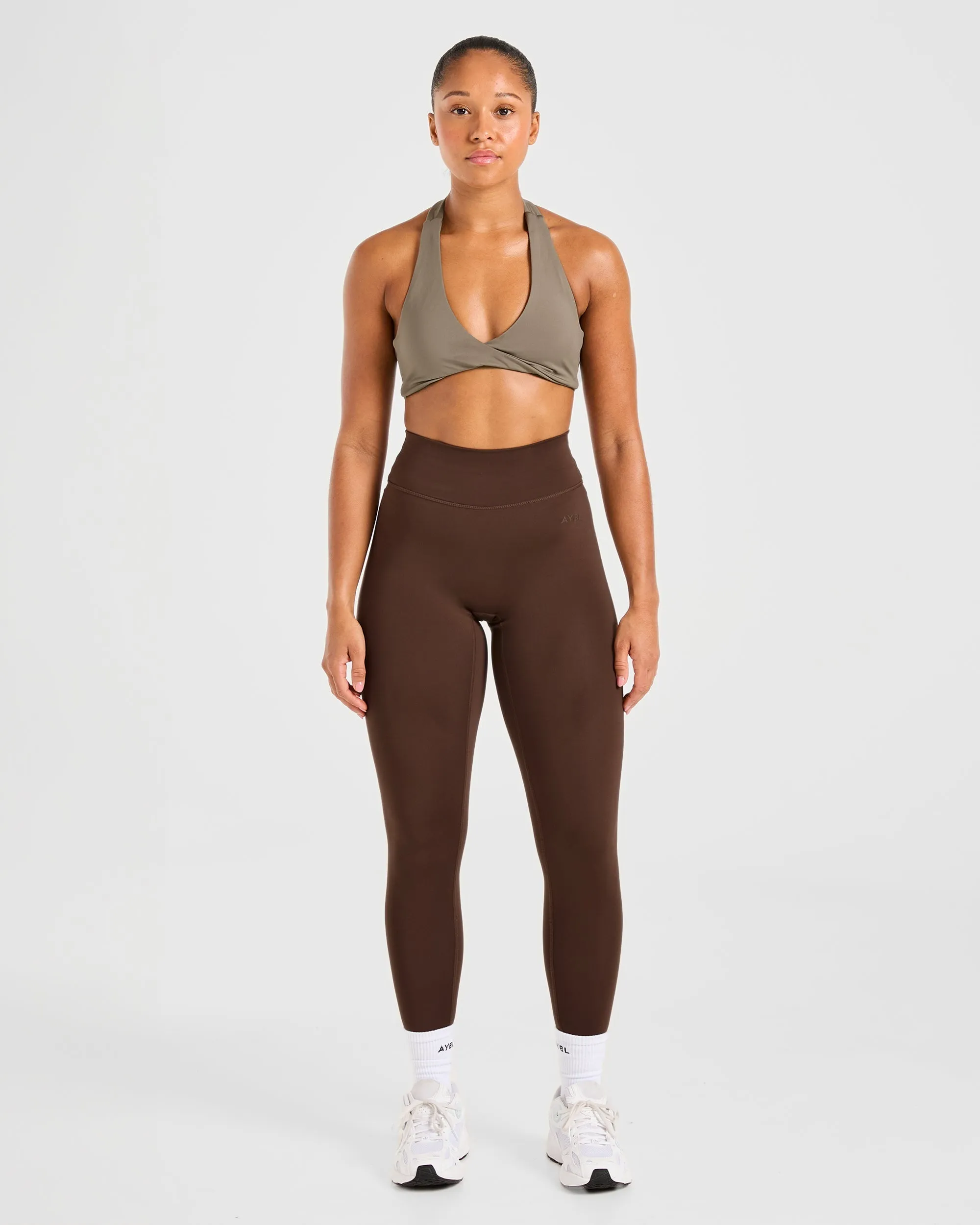 Essential Halterneck Sports Bra - Mocha Brown