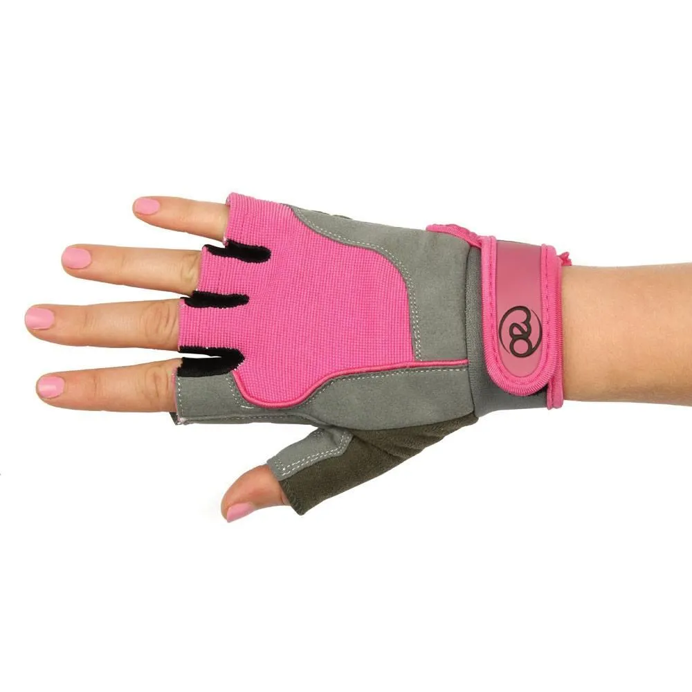 Fitness Mad Womens Cross Training Gloves in Pink with Stretch Spandex Back