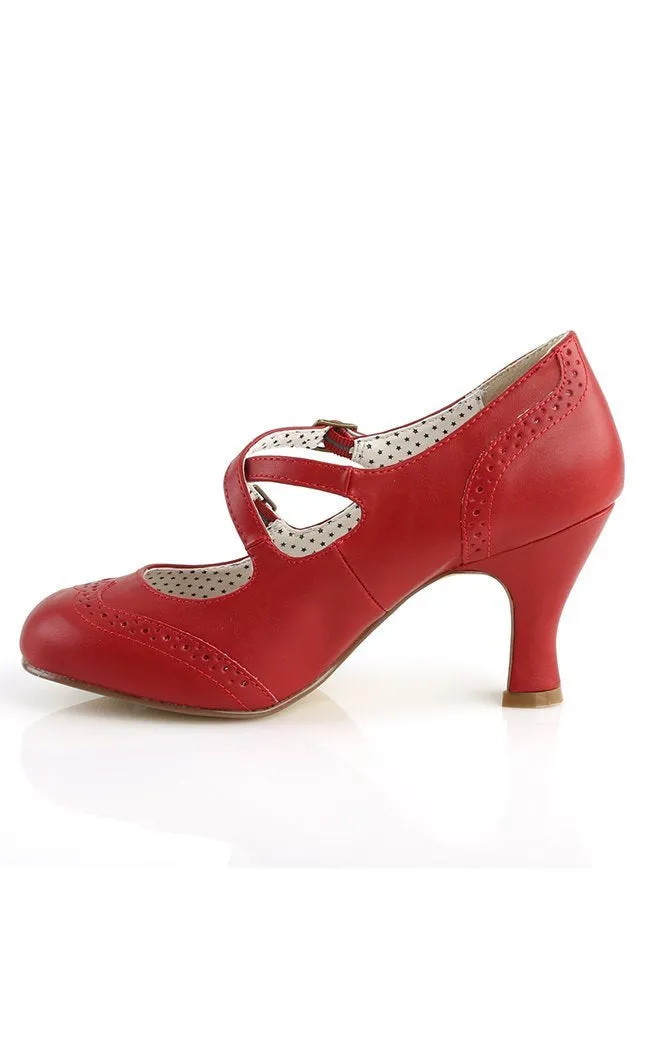 FLAPPER-35 Red Faux Leather Heels (AU stock)