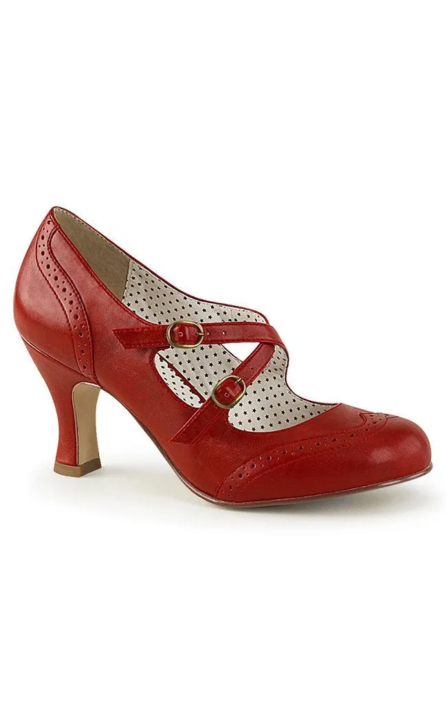 FLAPPER-35 Red Faux Leather Heels (AU stock)