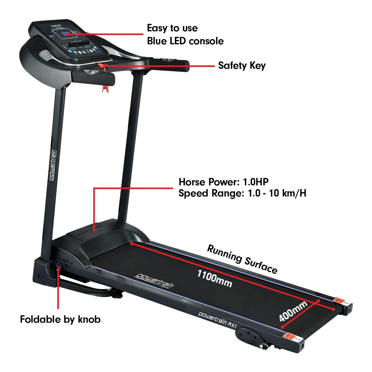 Foldable Home Treadmill with LED Display 1.0 hp Motor