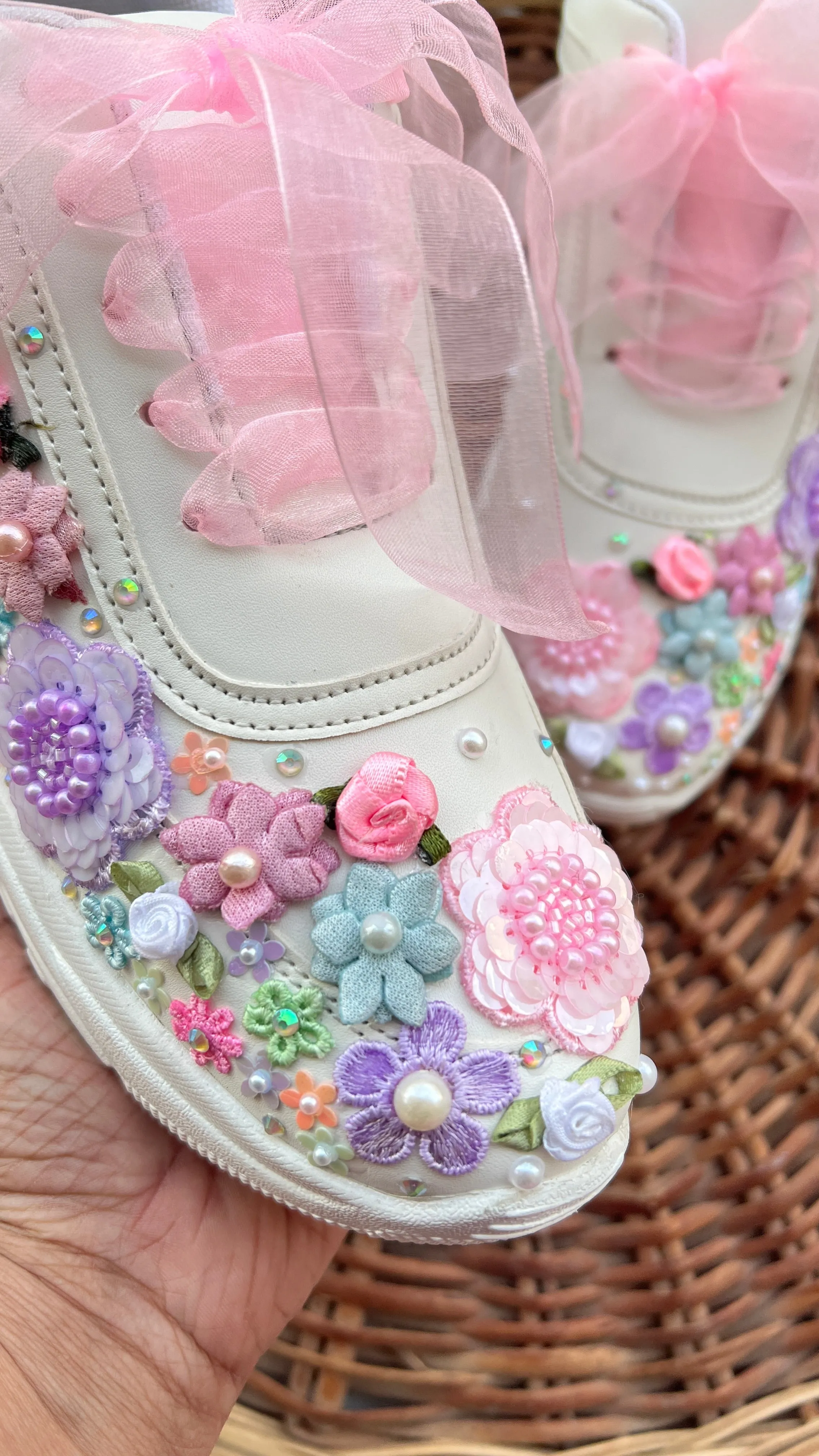 FUNKY N TRENDY hand embroidered floral work sneakers/ white sneakers /bridal shoes / bridal sneakers / floral sneakers/flower shoes /bridesmaid sneakers/ pink shoes / pink sneakers/ pastel sneakers / purple sneakers