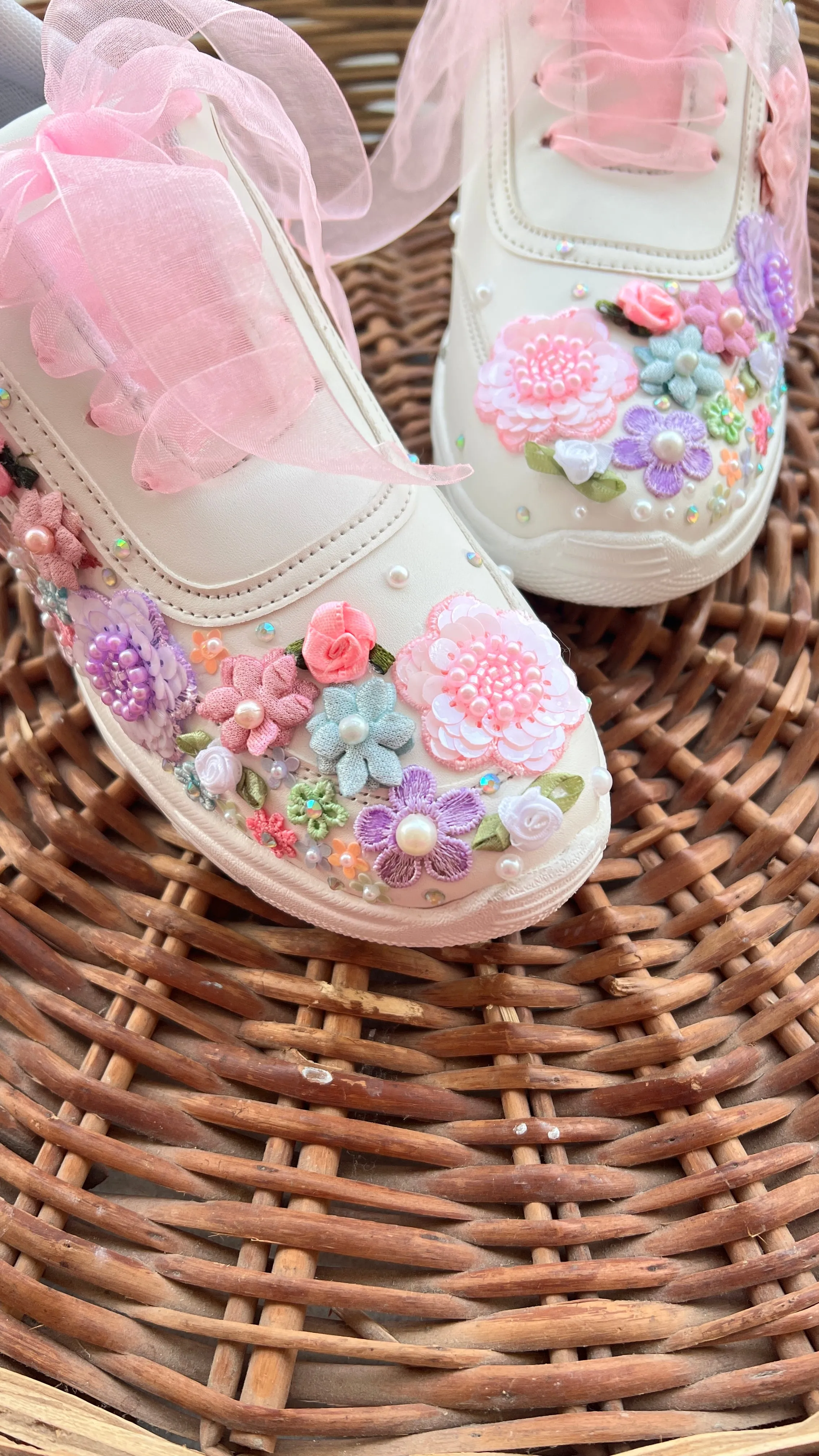 FUNKY N TRENDY hand embroidered floral work sneakers/ white sneakers /bridal shoes / bridal sneakers / floral sneakers/flower shoes /bridesmaid sneakers/ pink shoes / pink sneakers/ pastel sneakers / purple sneakers