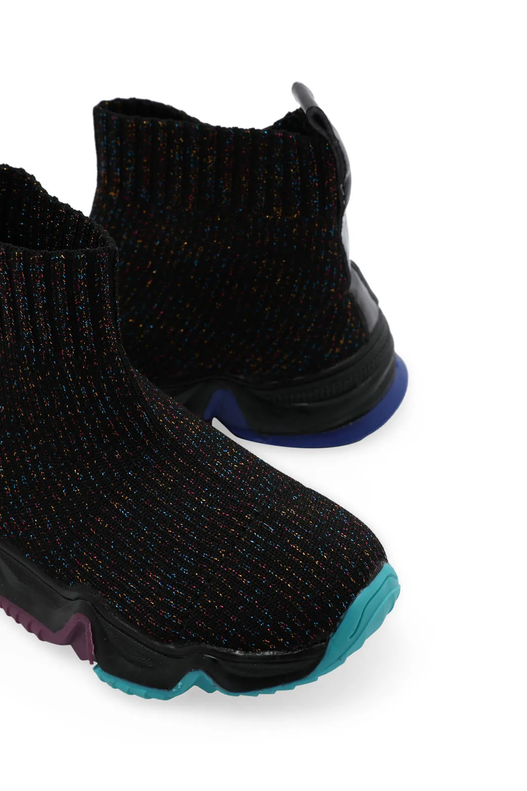 Girls Black Knitted High-Top Sneaker